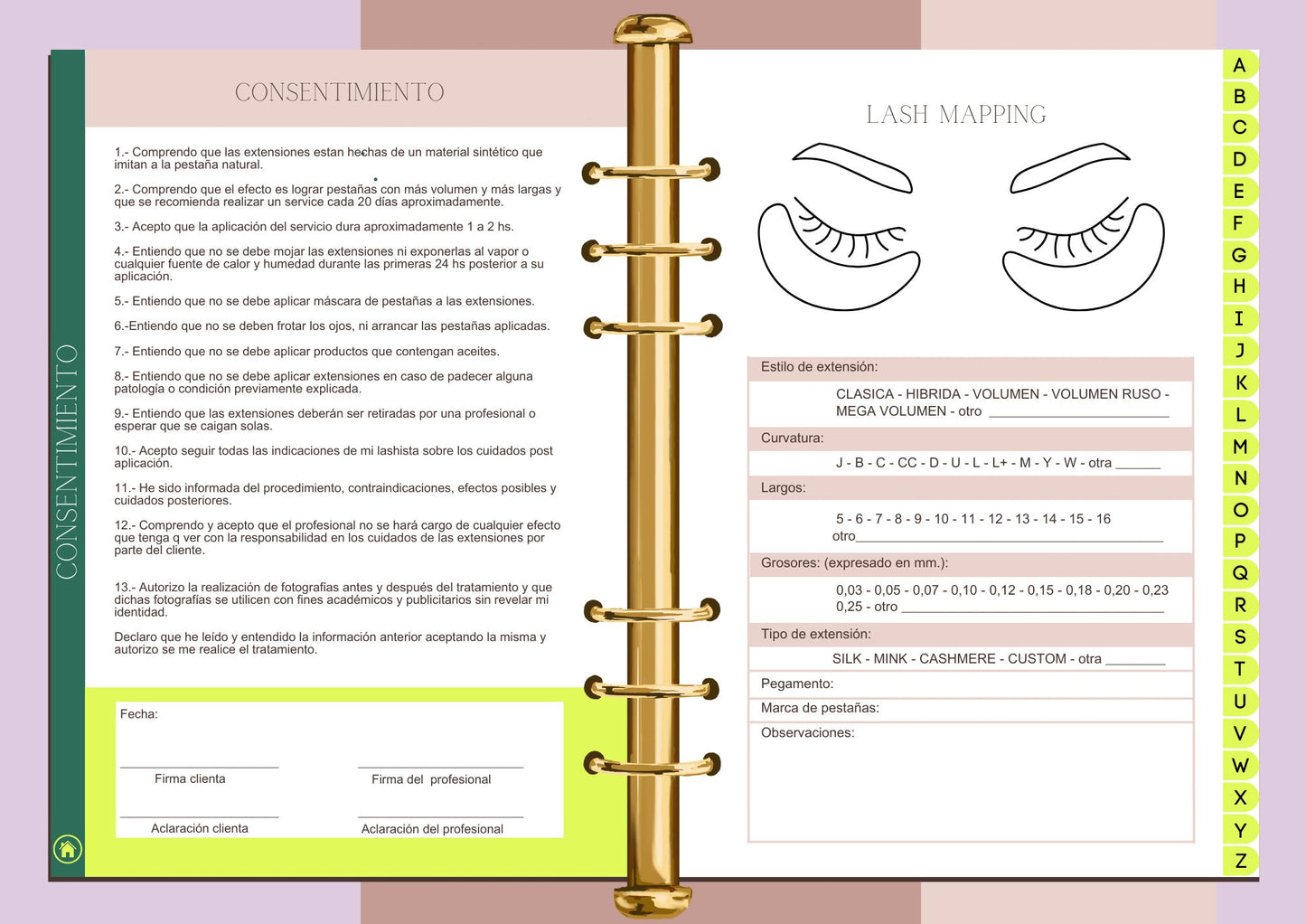 Ficha / Agenda Extensiones de pestañas