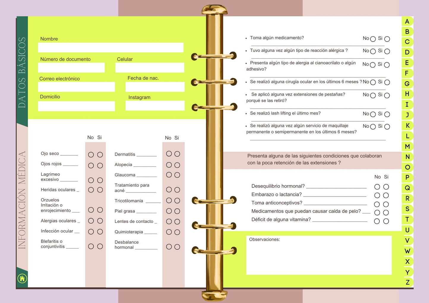 Ficha / Agenda Extensiones de pestañas