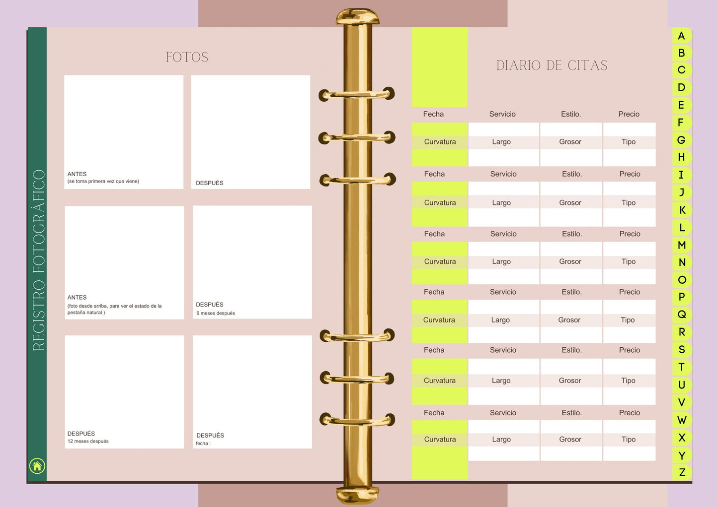 Ficha / Agenda Extensiones de pestañas